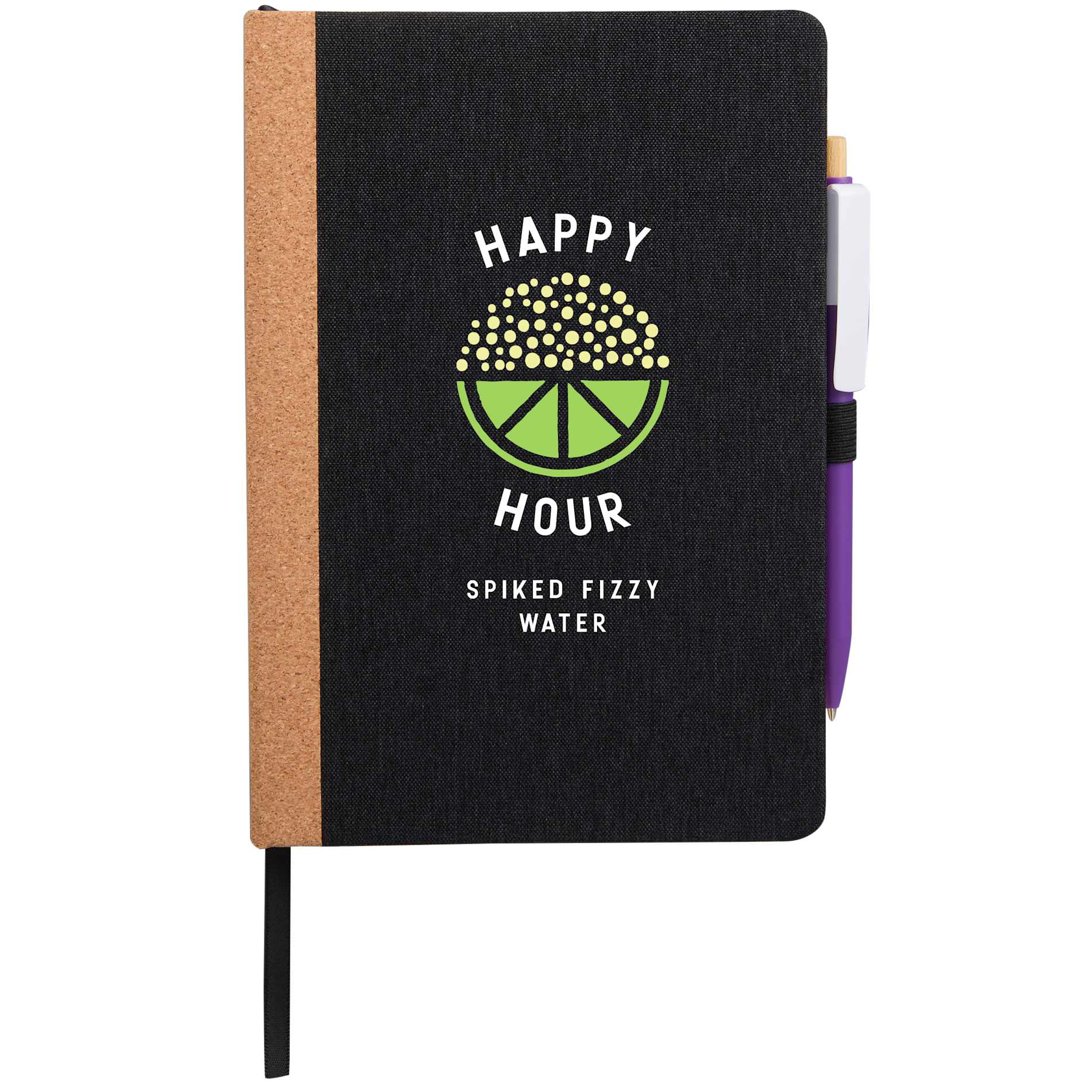 Front View of Black 5.5" x 8.5" Recycled PET and Cork Bound Journal