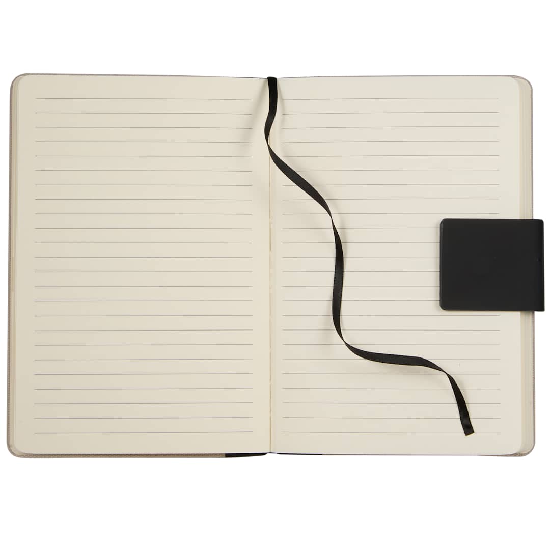 Front View of Tan 5.5" x 8.5" FSC® Recycled Canvas Bound Notebook
