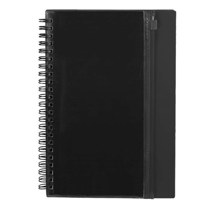 Front View of Black 5.5" x 8.5" Spiral Notebook with Clear Pocket