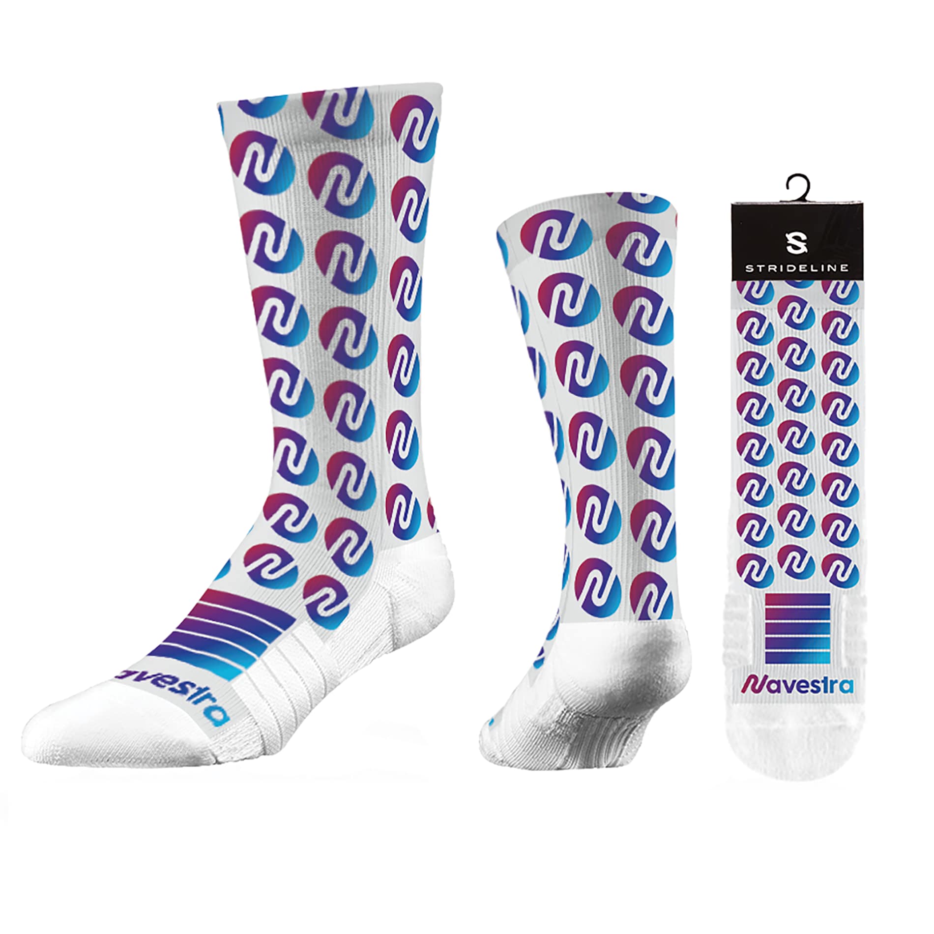 Front View of White Strideline Premium Sublimation Socks
