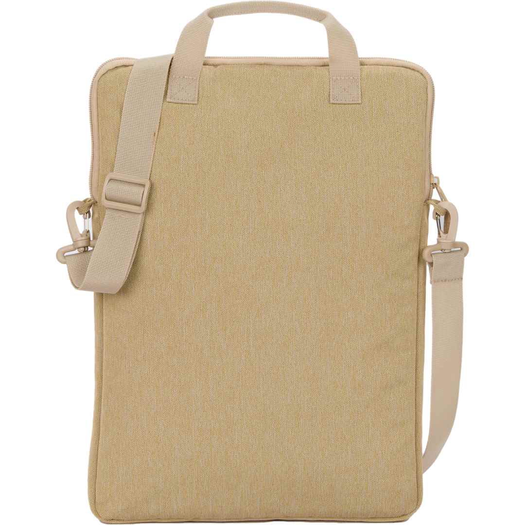 Front View of Tan Vertical Recycled Messenger Bag
