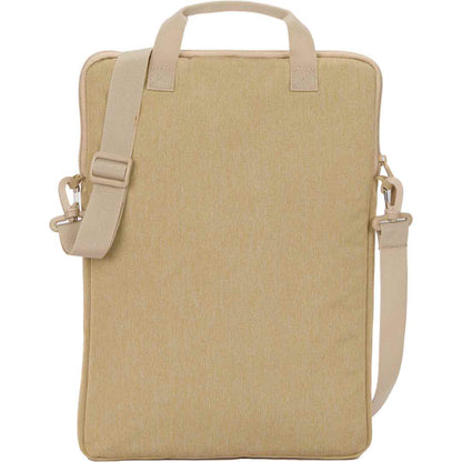 Front View of Tan Vertical Recycled Messenger Bag