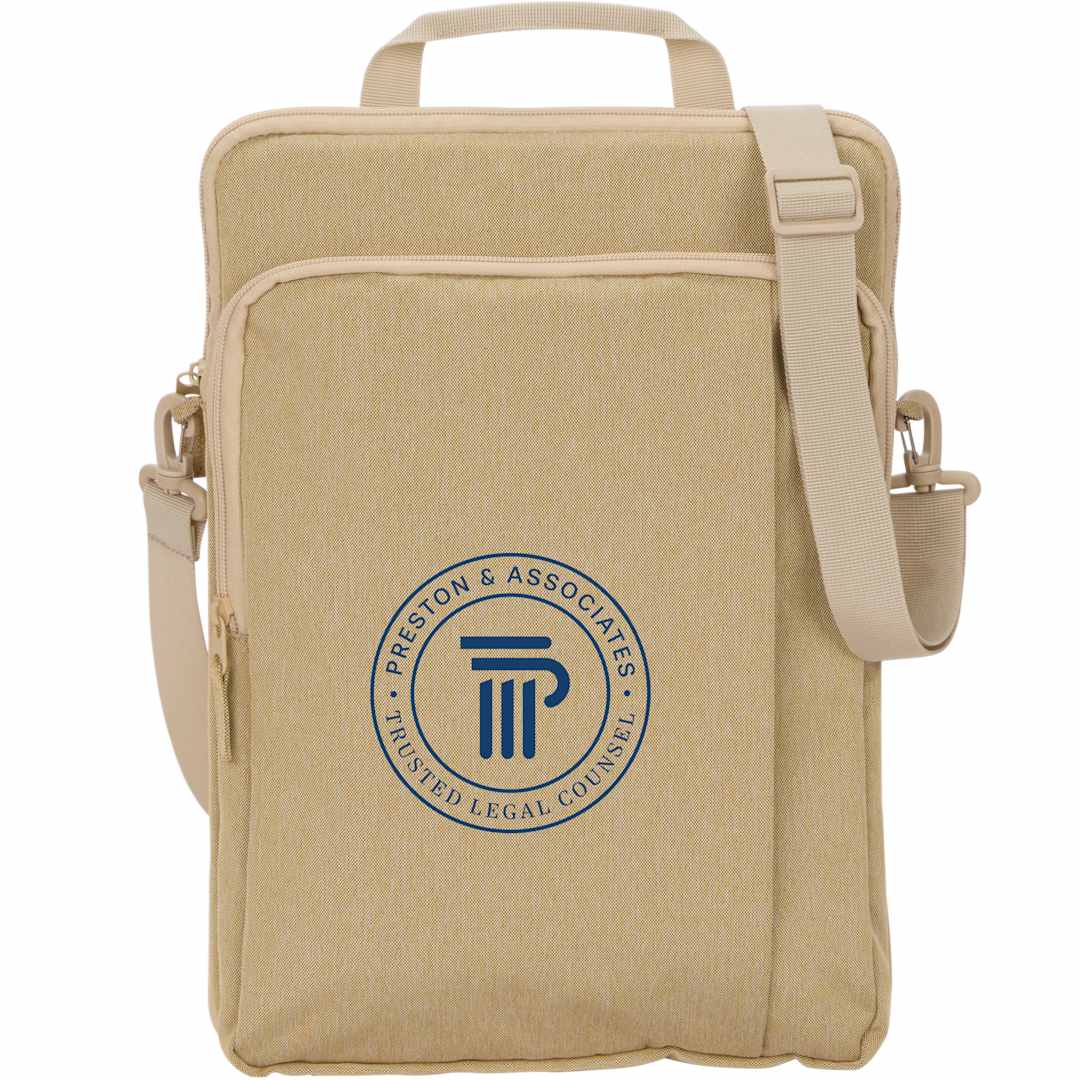 Front View of Tan Vertical Recycled Messenger Bag