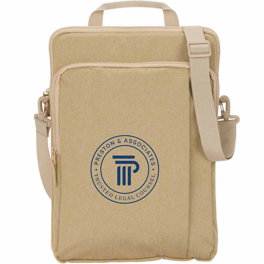 Front View of Tan Vertical Recycled Messenger Bag