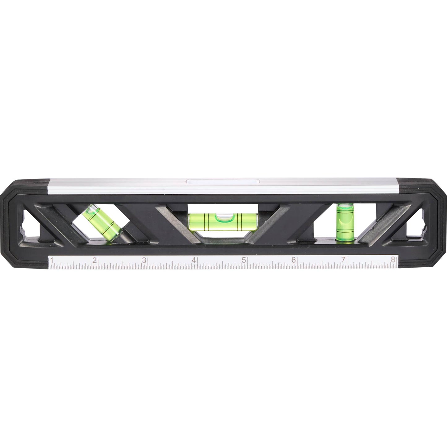 Front View of Black 9" Recycled Magnetic Level