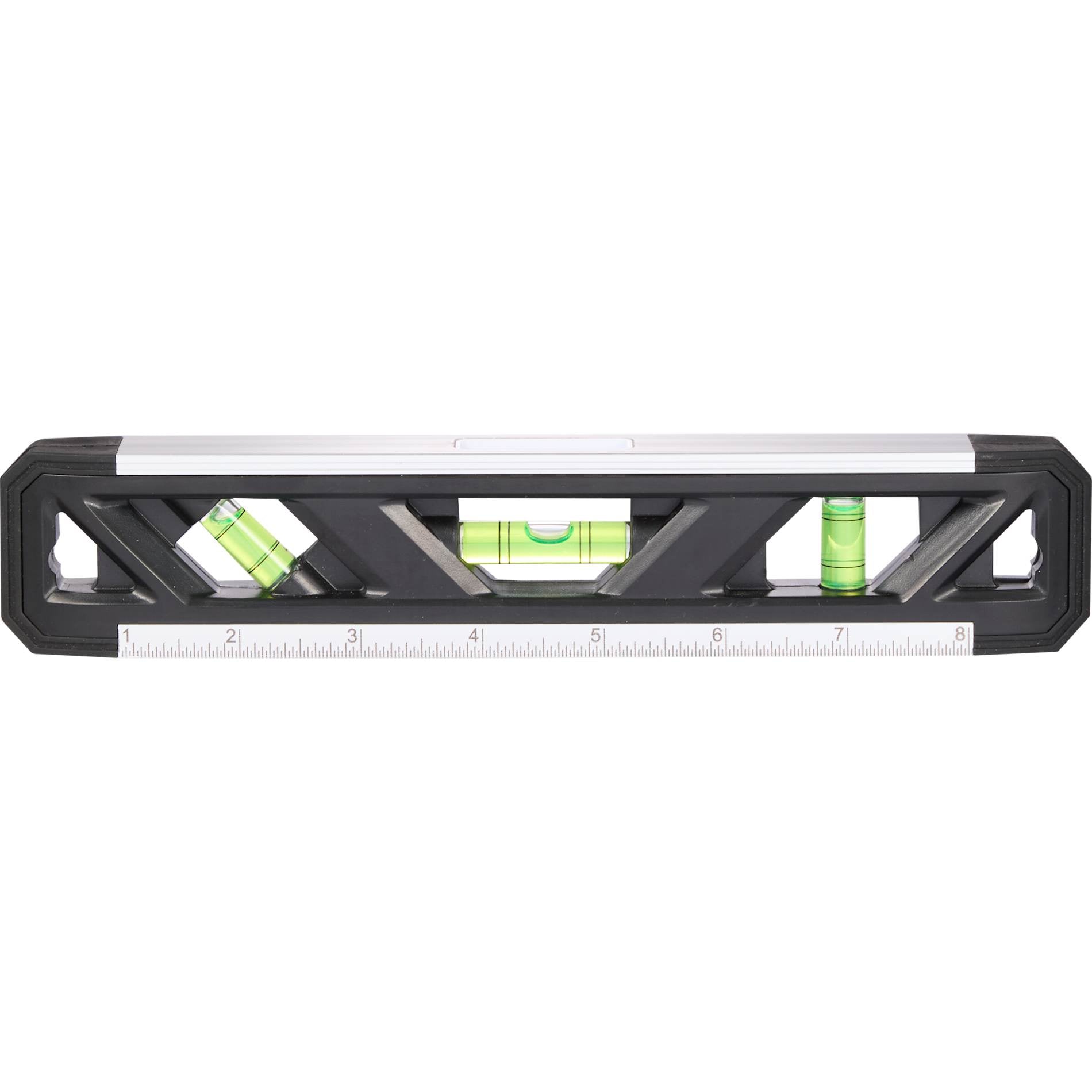 Front View of Black 9" Recycled Magnetic Level