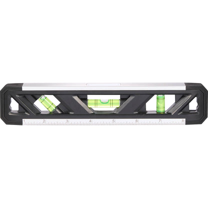 Front View of Black 9" Recycled Magnetic Level