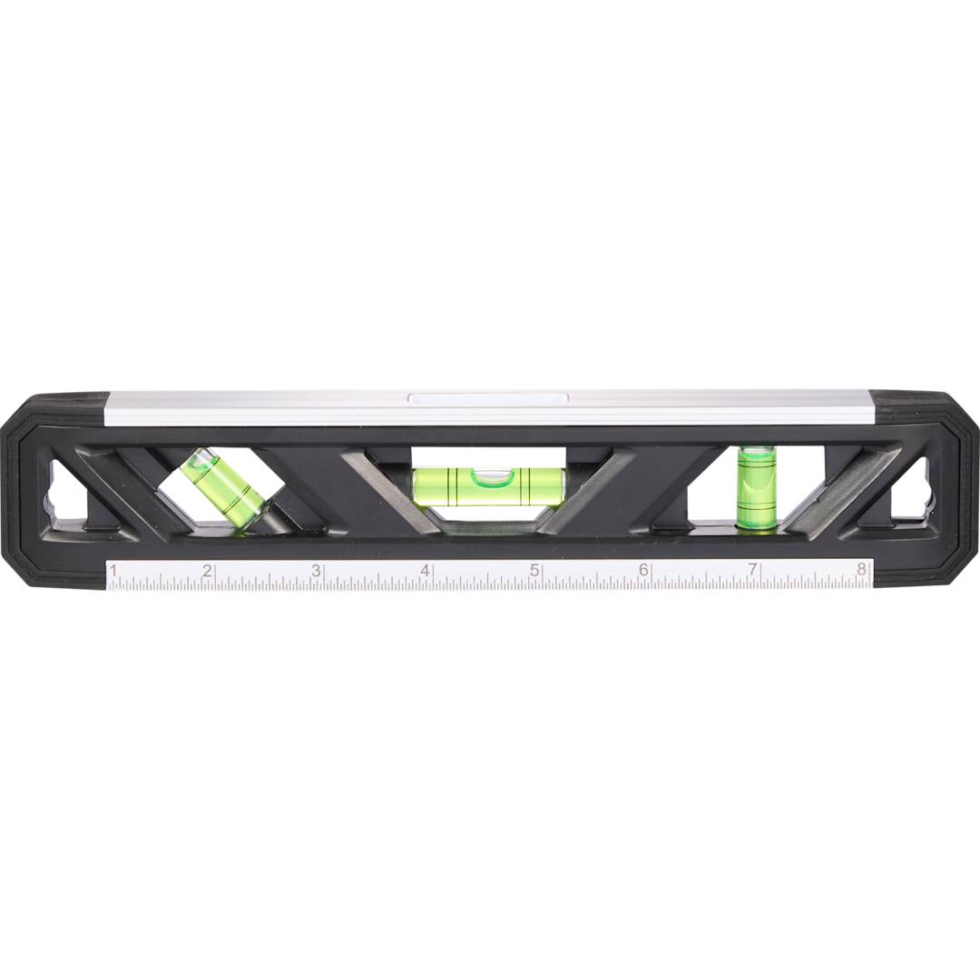 Front View of Black 9" Recycled Magnetic Level