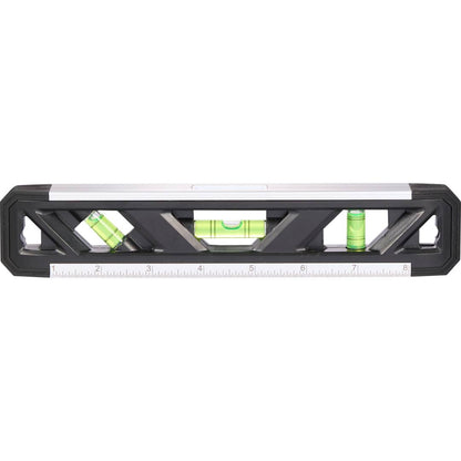 Front View of Black 9" Recycled Magnetic Level