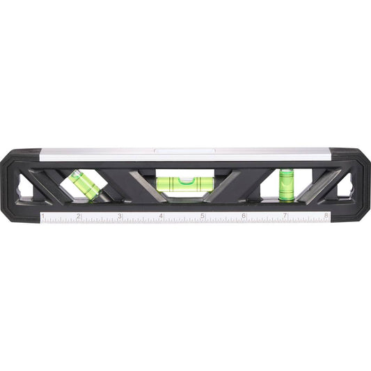 Front View of Black 9" Recycled Magnetic Level