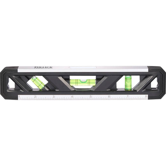 Front View of Black 9" Recycled Magnetic Level