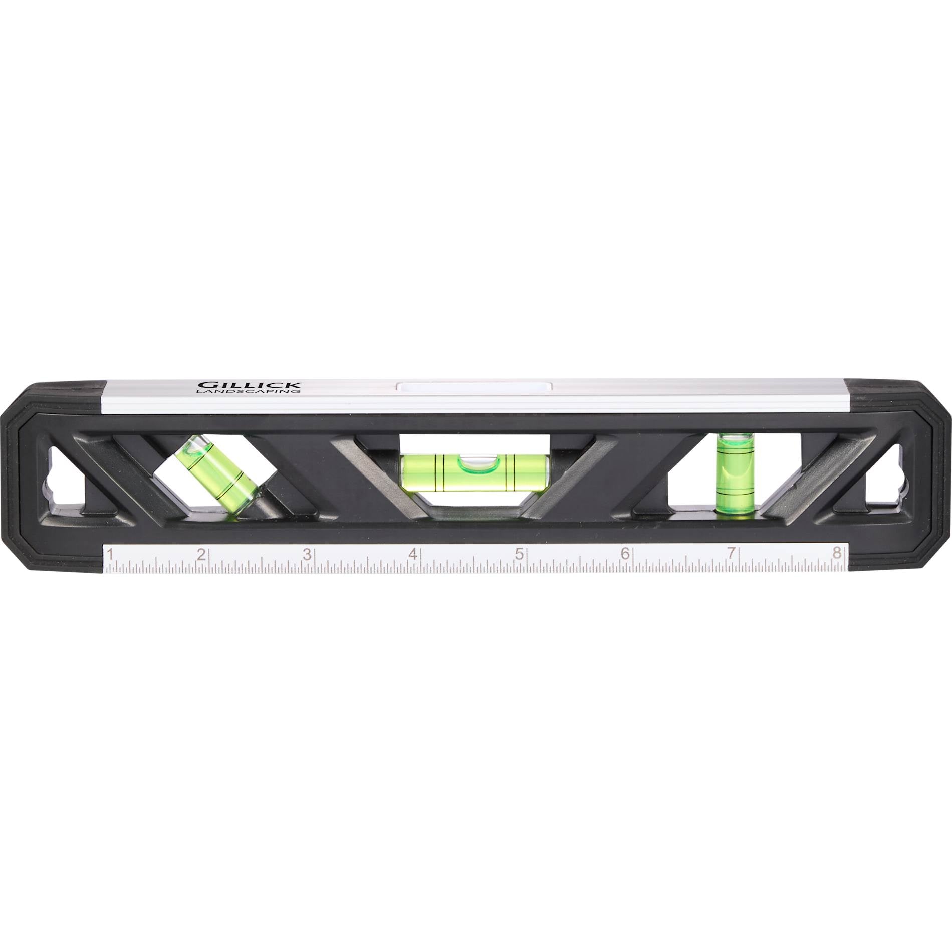 Front View of Black 9" Recycled Magnetic Level