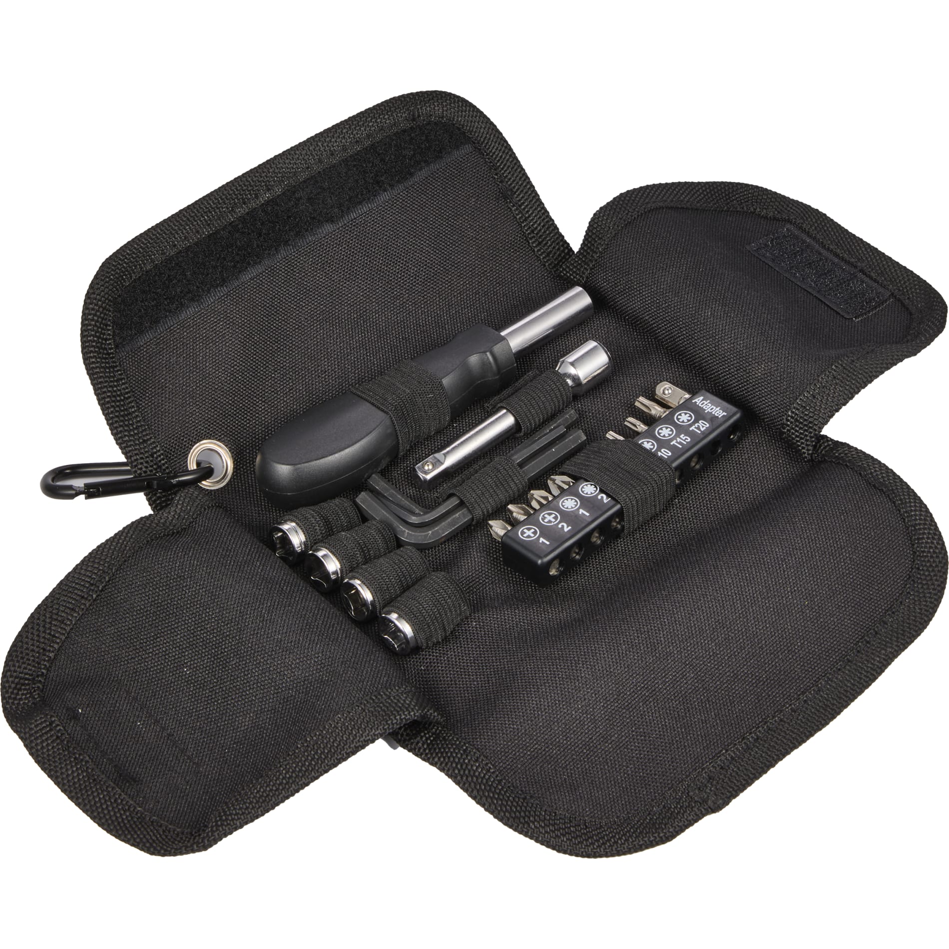 Front View of Black 19-Piece Tool Set with rPET Case