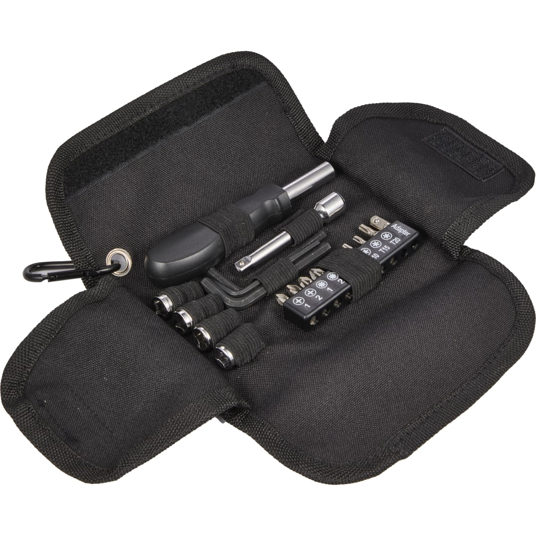 Front View of Black 19-Piece Tool Set with rPET Case