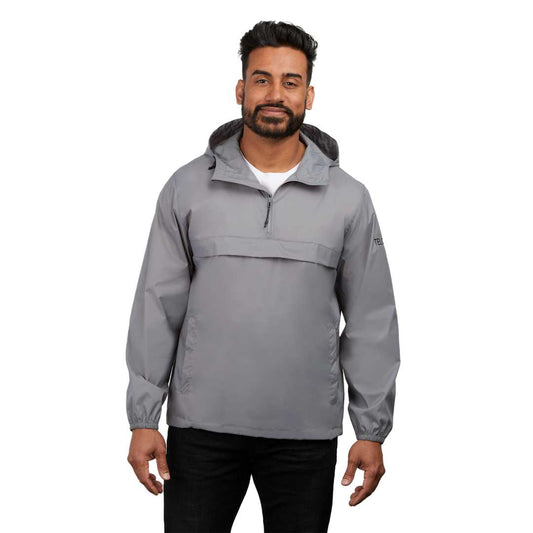 Front View of Grey AVAS Eco 1/4  Zip Anorak – Gender Neutral  - XS