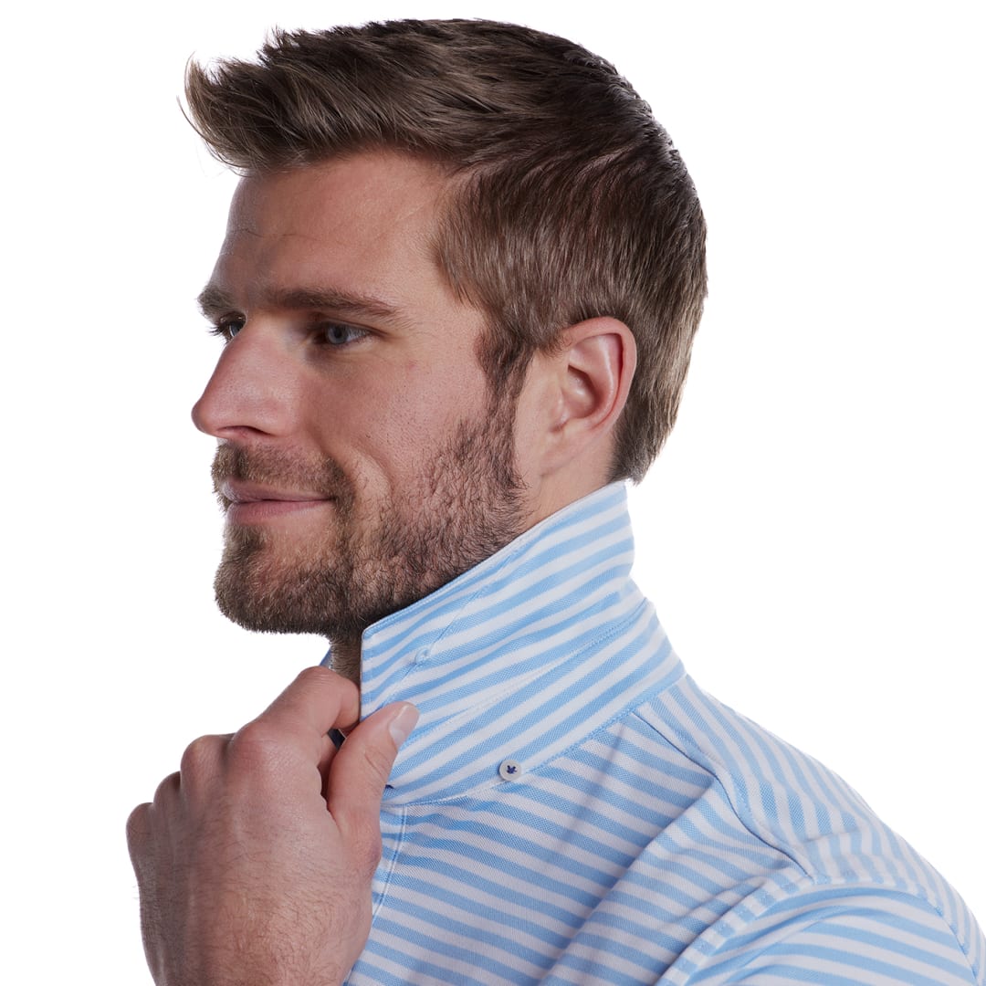 Front View of Blue STITCH® Club Stripe Polo Shirt - Men's  - S