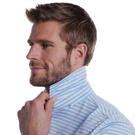 Front View of Blue STITCH® Club Stripe Polo Shirt - Men's  - S
