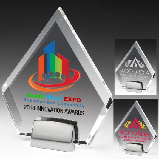 Diamond Award w/Chrome Base (6" x 7" x 3/4") - Laser Engraved