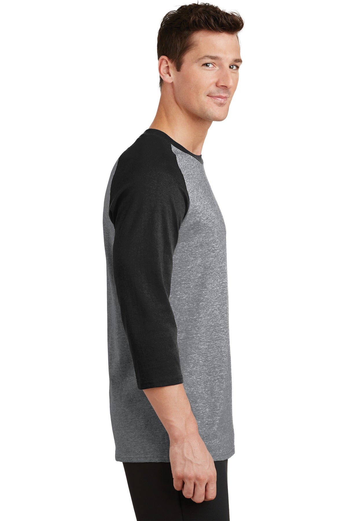 AH/Jet Black Port & Company Core Blend 3/4-Sleeve Raglan Tee. PC55RS