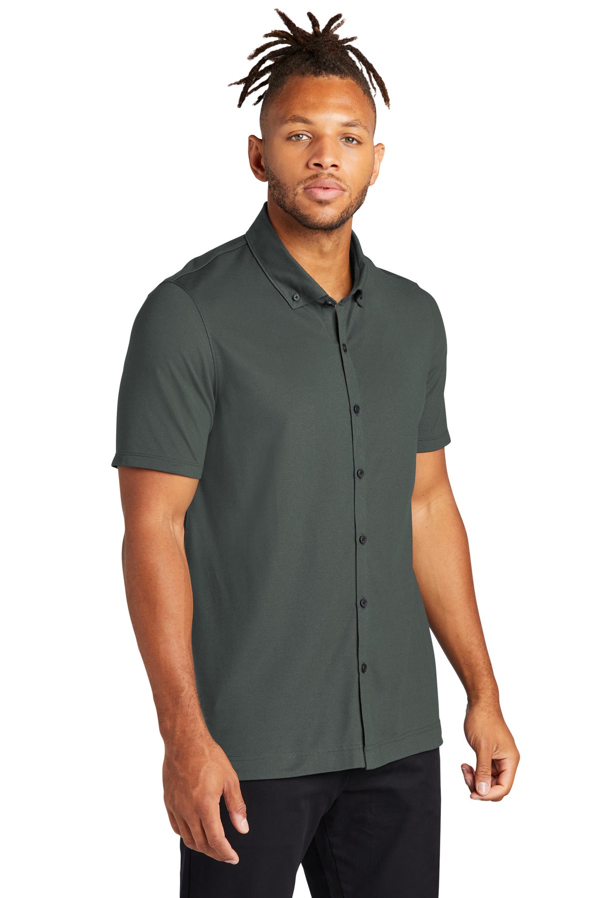 AnchorGrey Mercer+Mettle Stretch Pique Full-Button Polo MM1006