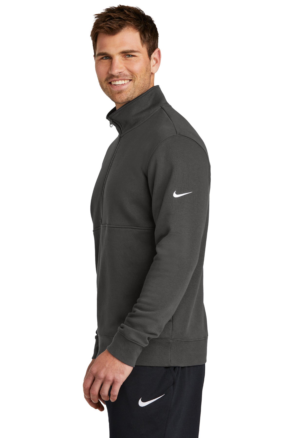 Anthracite Nike Club Fleece Sleeve Swoosh 1/2-Zip NKDX6718