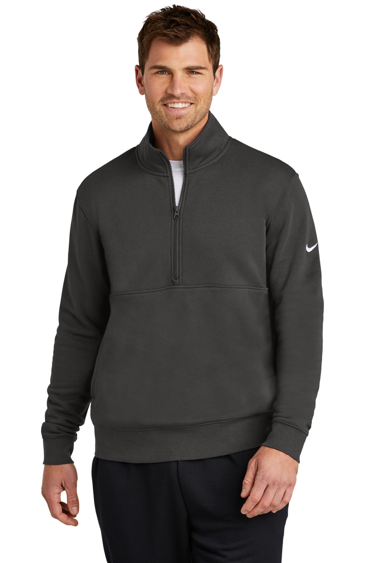 Anthracite Nike Club Fleece Sleeve Swoosh 1/2-Zip NKDX6718