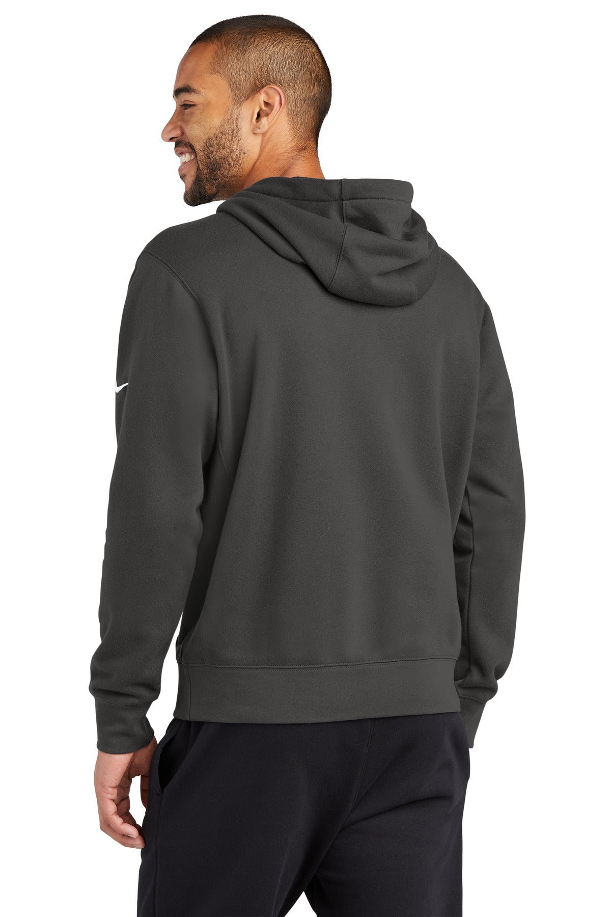 Anthracite Nike Club Fleece Sleeve Swoosh Pullover Hoodie NKDR1499