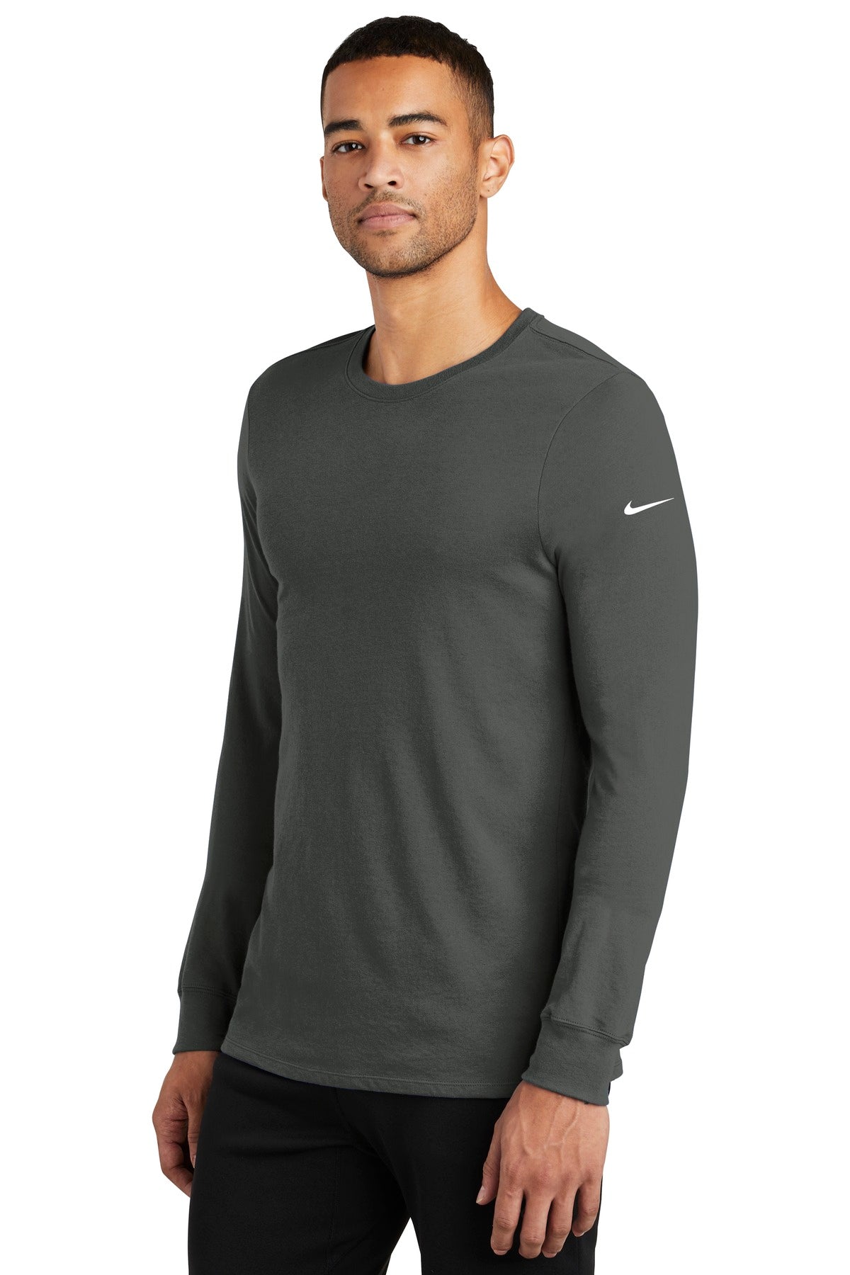Anthracite Nike Dri-FIT Cotton/Poly Long Sleeve Tee. NKBQ5230