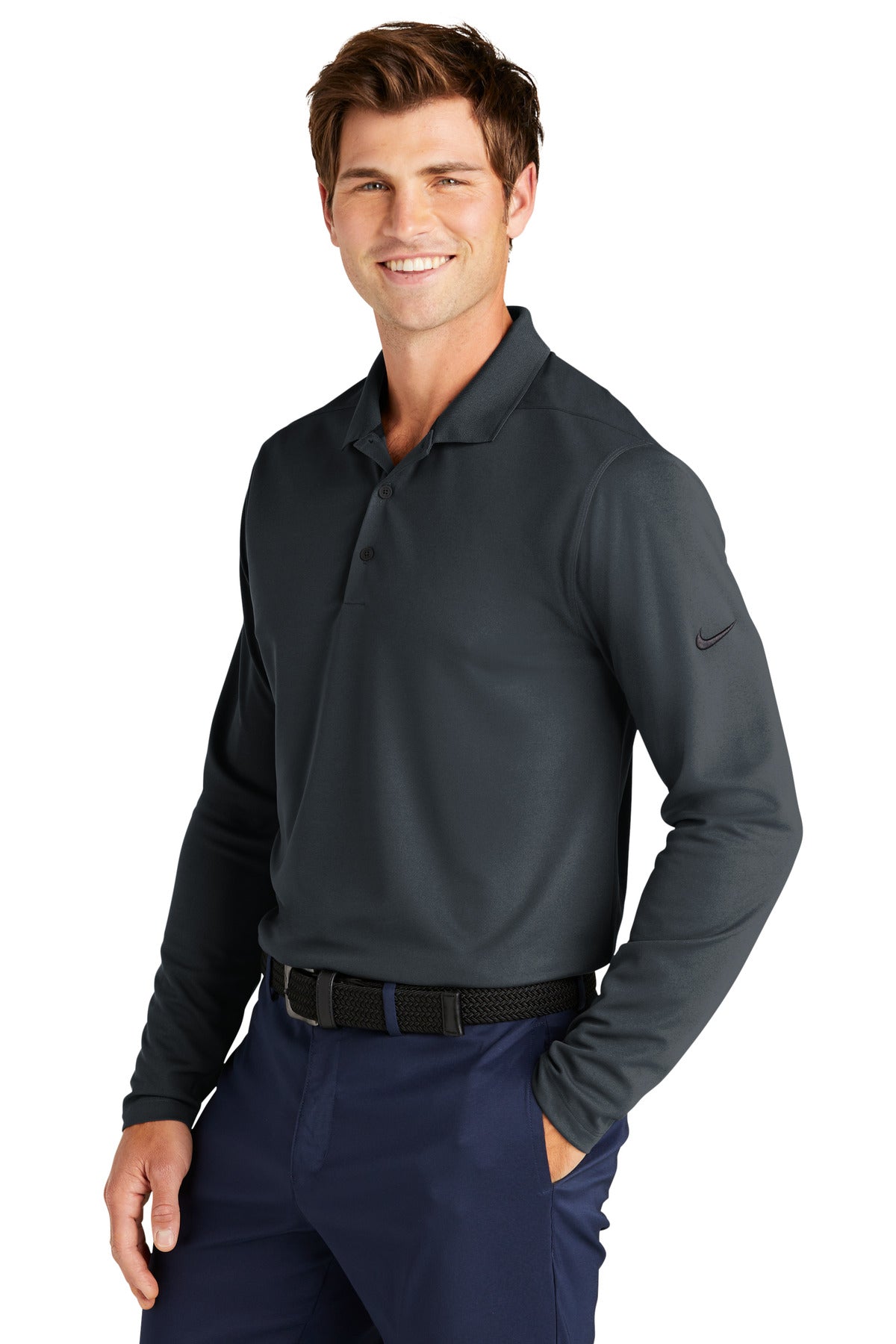 Anthracite Nike Dri-FIT Micro Pique 2.0 Long Sleeve Polo NKDC2104