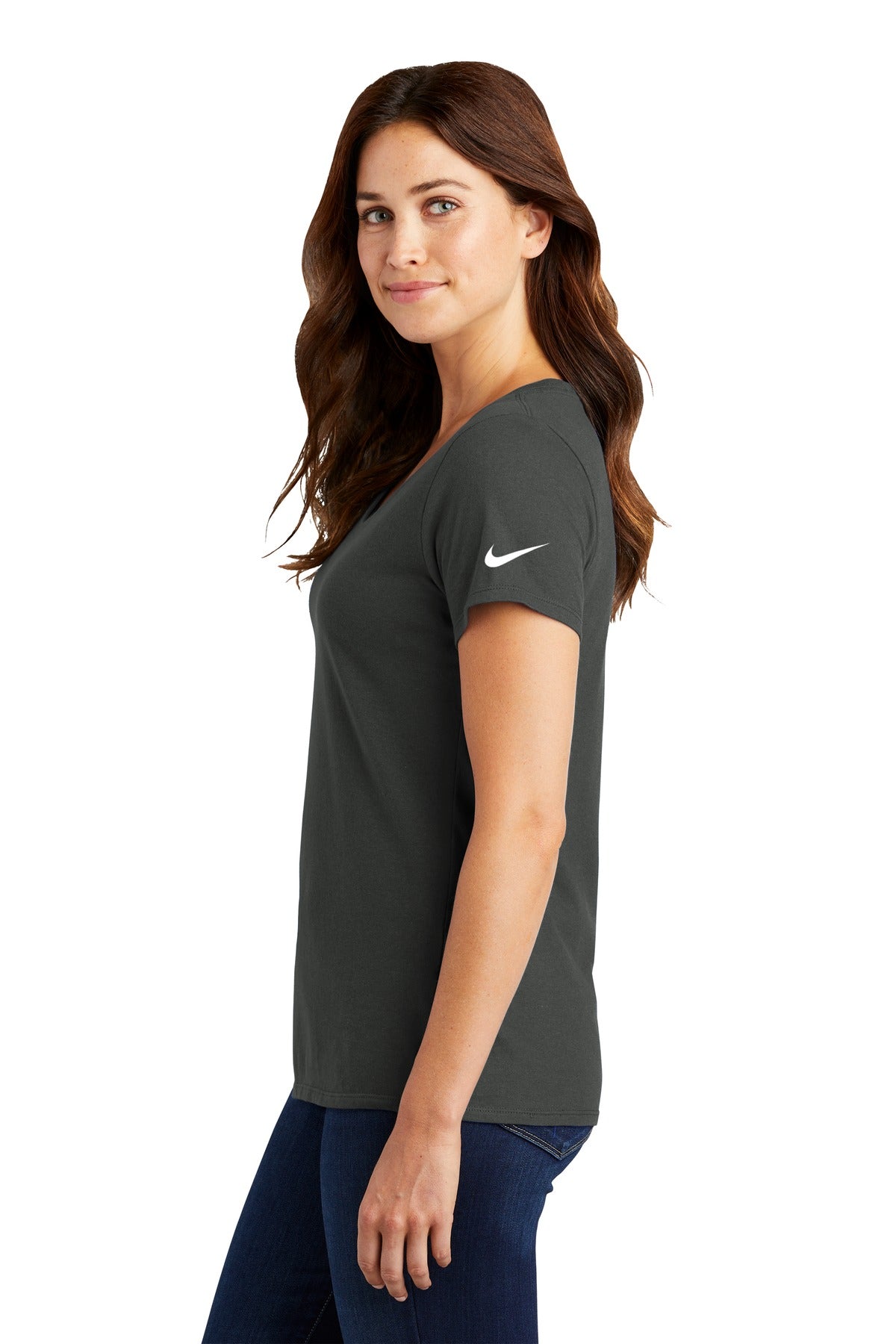 Anthracite Nike Women's Dri-FIT Cotton/Poly Scoop Neck Tee. NKBQ5234