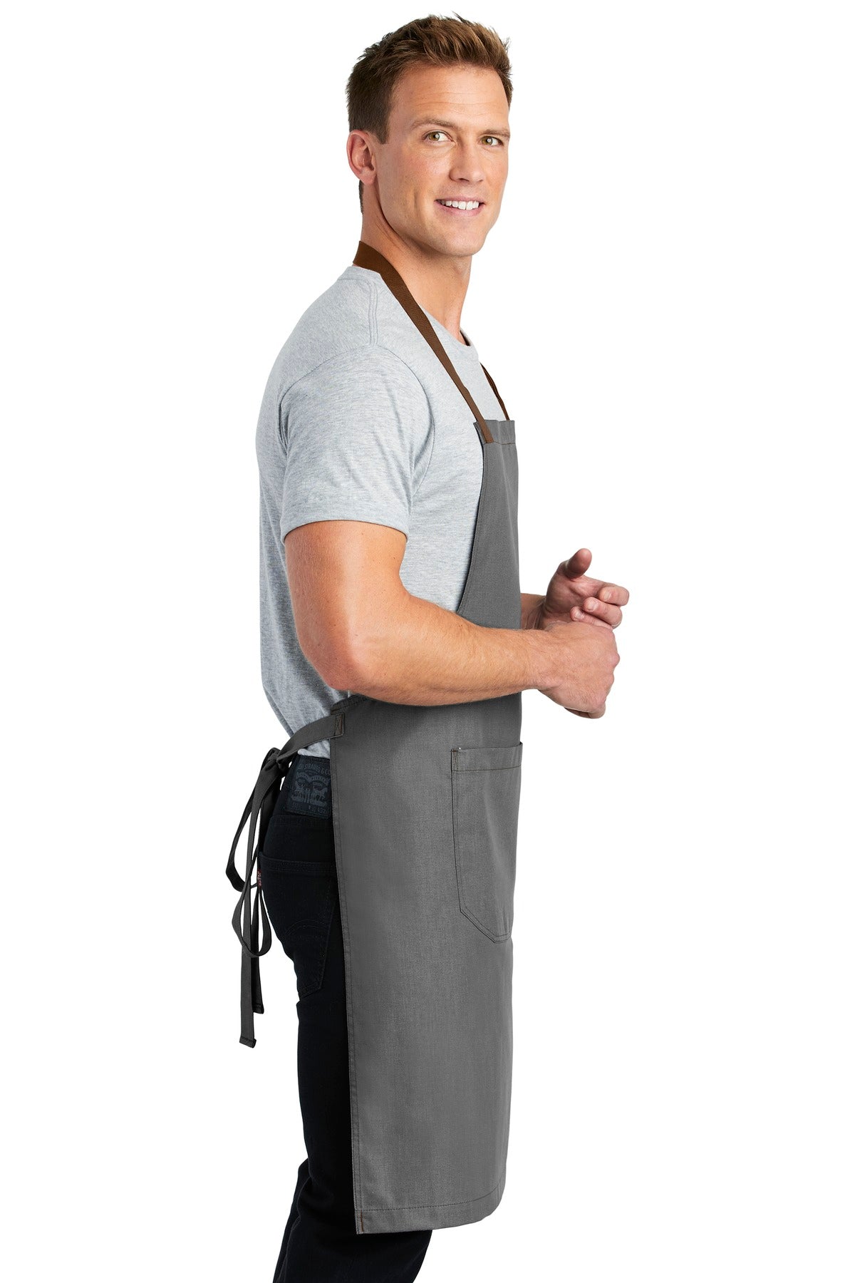 Ash Grey Port Authority Market Full-Length Bib Apron. A800