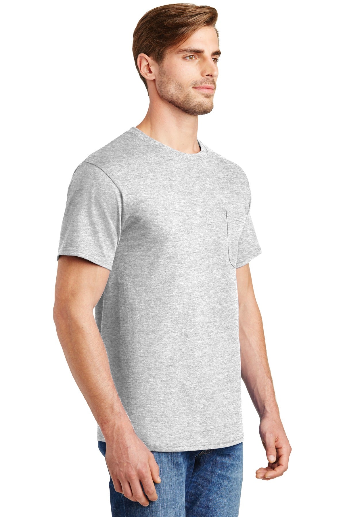 Ash Hanes - Authentic 100% Cotton T-Shirt with Pocket. 5590