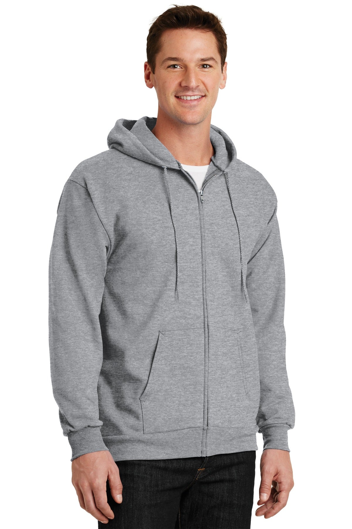 Ath Heather Port & Company Essential Fleece Full-Zip Hooded Sweatshirt. PC90ZH