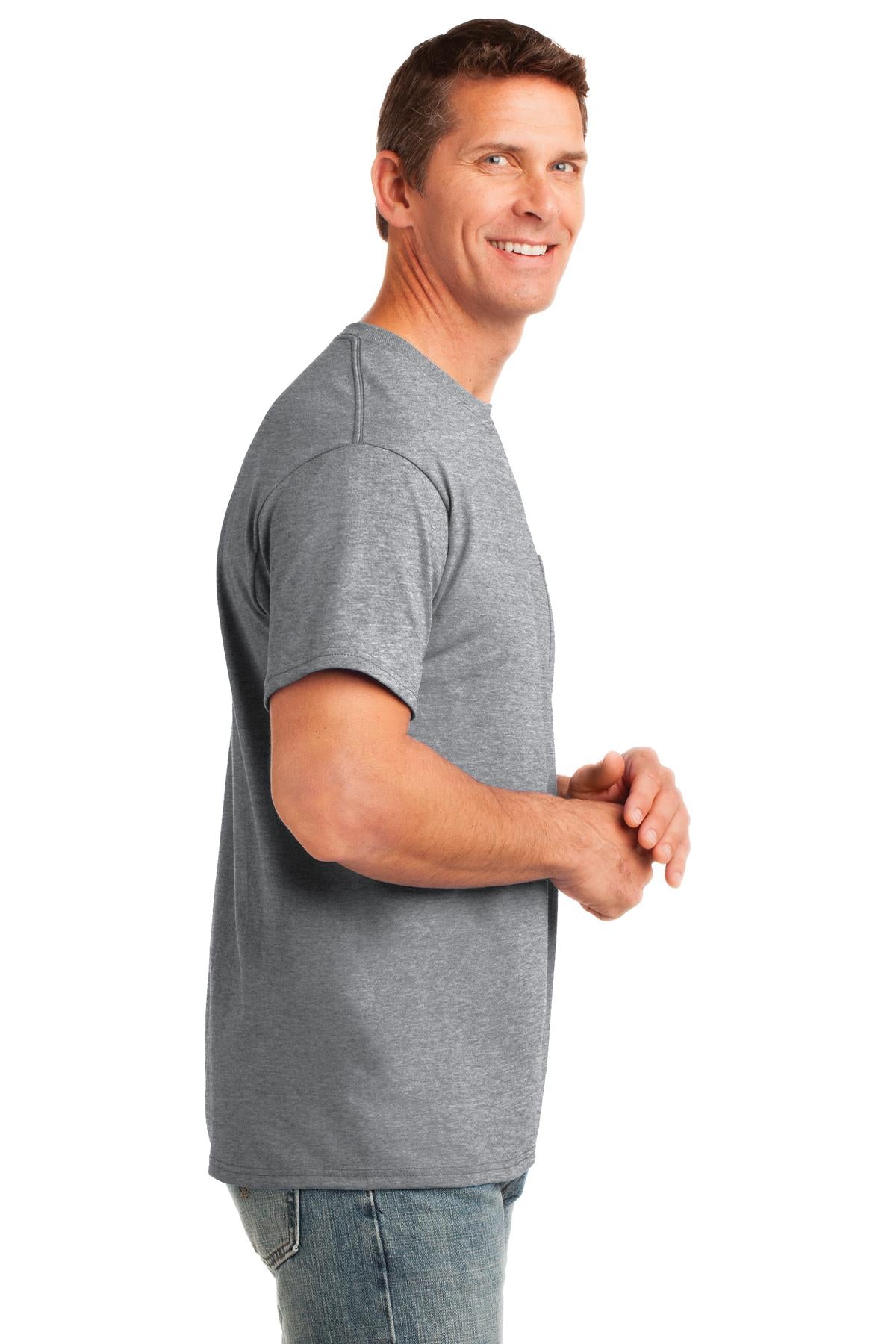 Athl Heather Port & Company Core Cotton Pocket Tee. PC54P