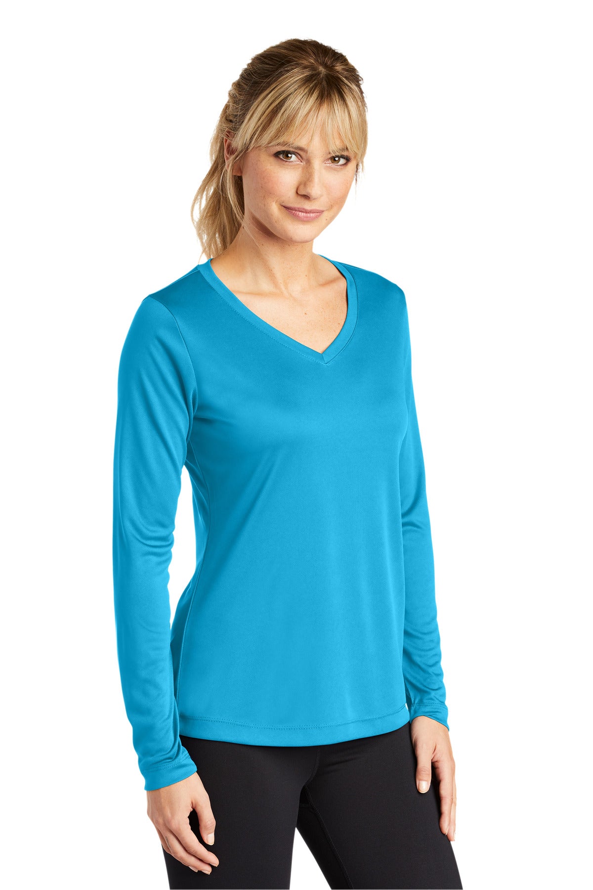 Atomic Blue Sport-Tek Women's Long Sleeve PosiCharge Competitor V-Neck Tee. LST353LS
