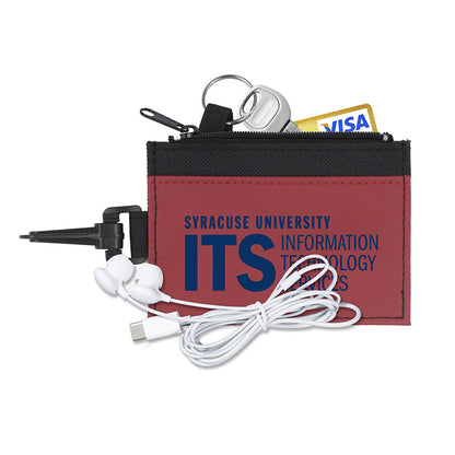 Mobile Tech Earbud Kit in Travel ID Wallet Components inserted into Zipper Pouch ID Wallet