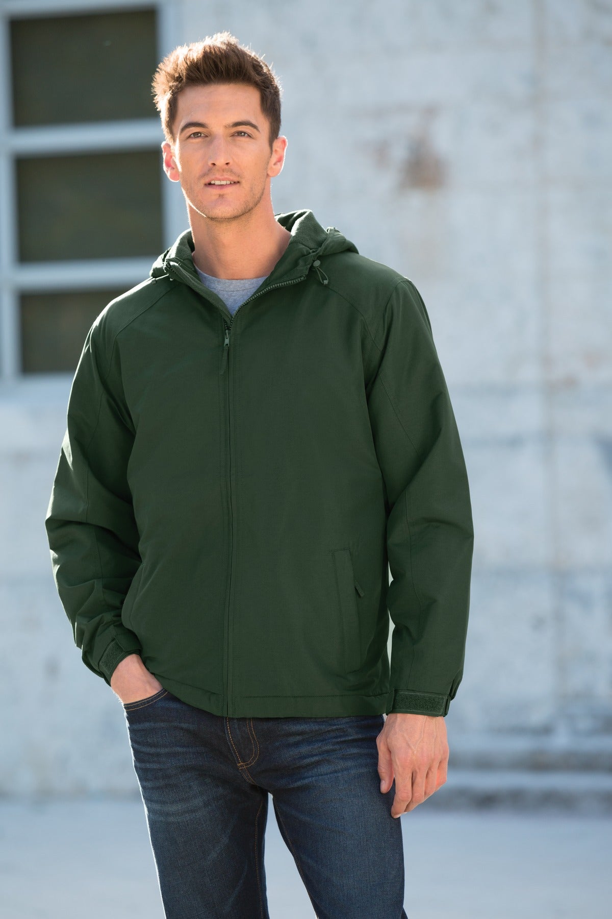 Batlshp Grey Port Authority Hooded Charger Jacket. J327