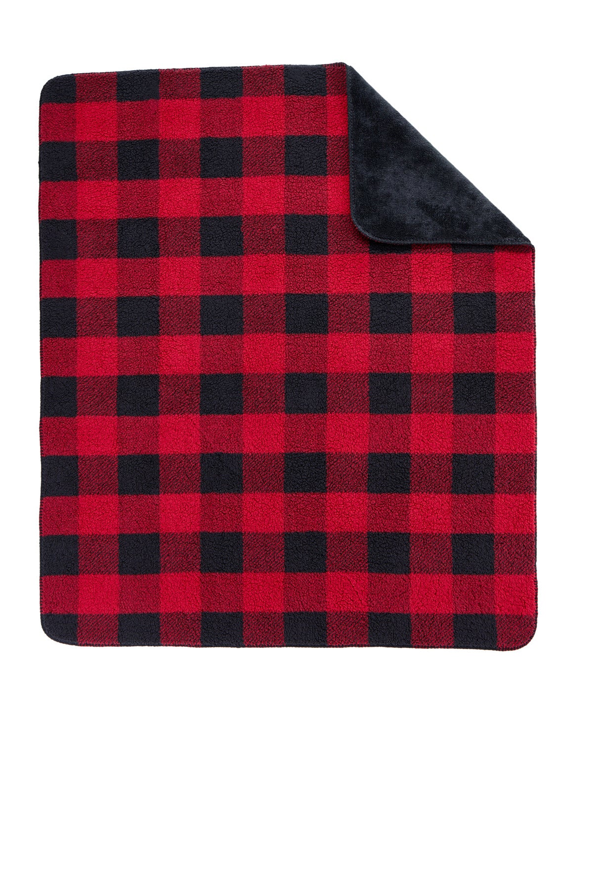 Bk/RBflPld Port Authority Double-Sided Sherpa/Plush Blanket BP48