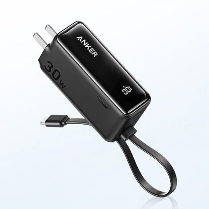 Black Anker 3-in-1 Power Bank (30W, Fusion, Built-In USB-C Cable) plain