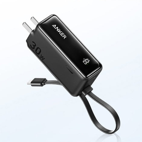 Black Anker 3-in-1 Power Bank (30W, Fusion, Built-In USB-C Cable) plain