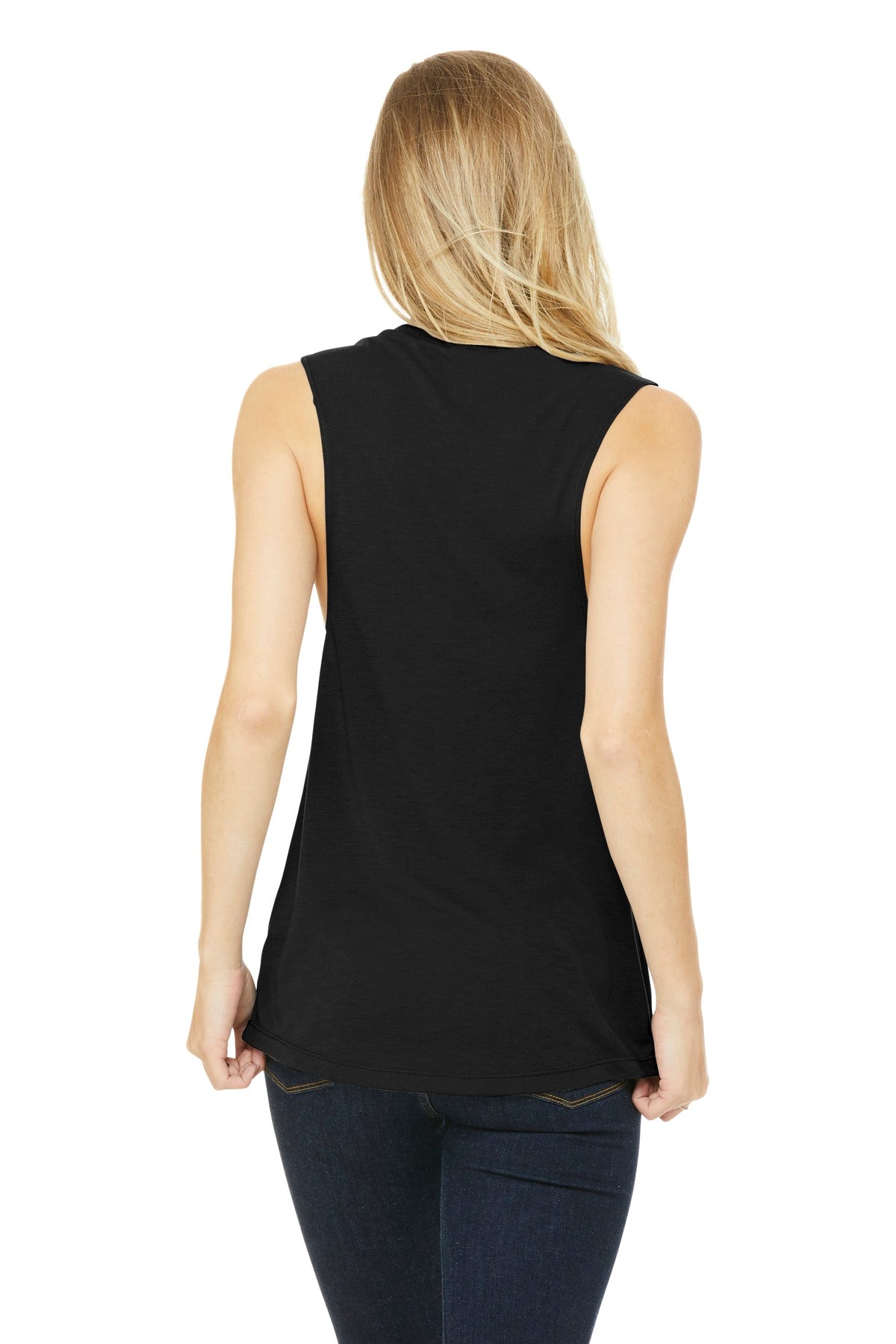 Black BELLA+CANVAS Women's Flowy Scoop Muscle Tank. BC8803