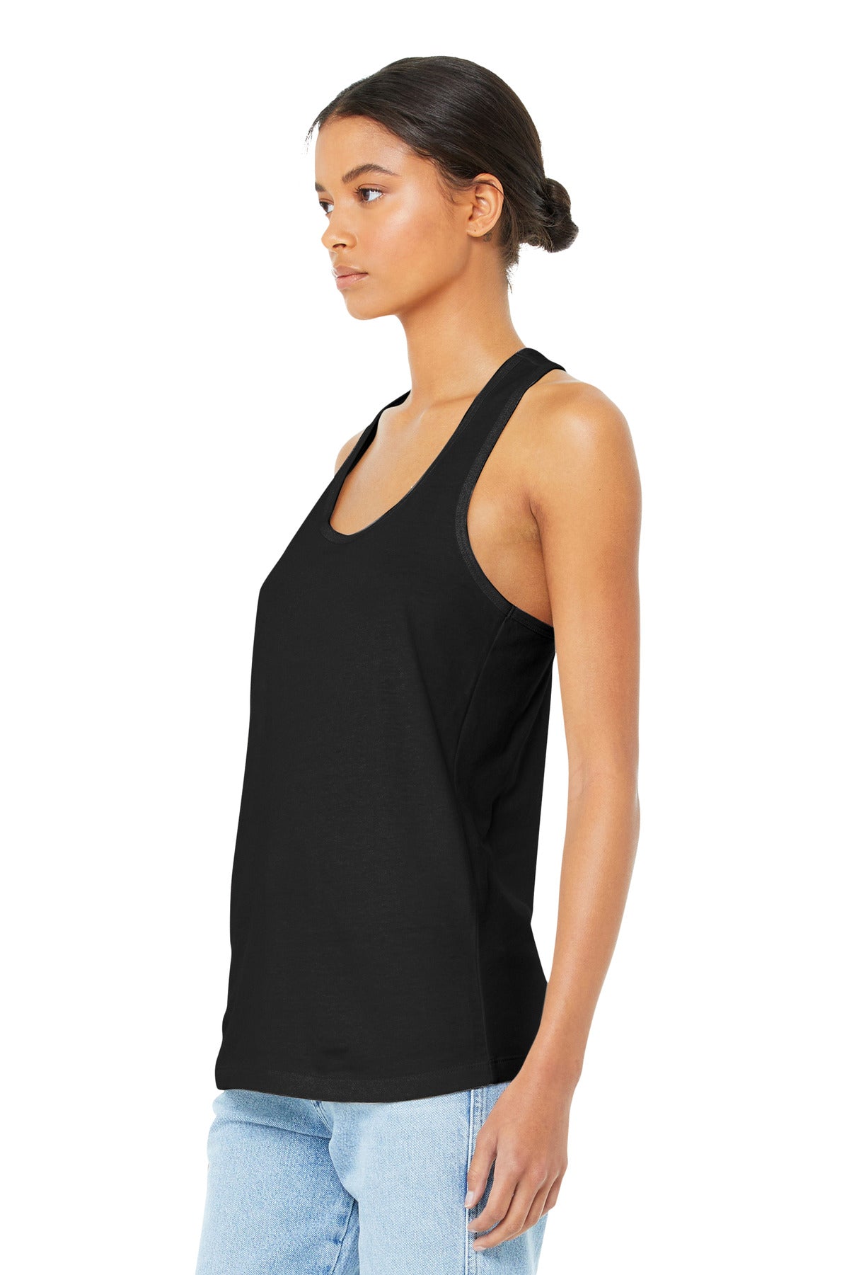 Black BELLA+CANVAS Women's Jersey Racerback Tank. BC6008