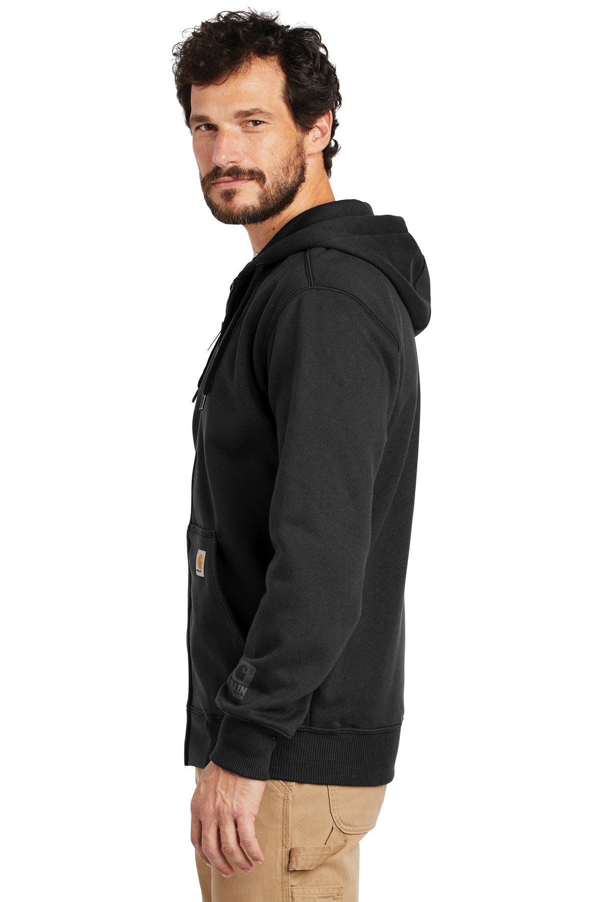 Black Carhartt Rain Defender Paxton Heavyweight Hooded Zip-Front Sweatshirt. CT100614