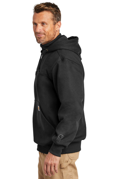 Black Carhartt Rain Defender Paxton Heavyweight Hooded Zip Mock Sweatshirt. CT100617
