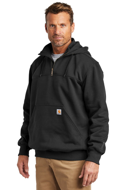 Black Carhartt Rain Defender Paxton Heavyweight Hooded Zip Mock Sweatshirt. CT100617