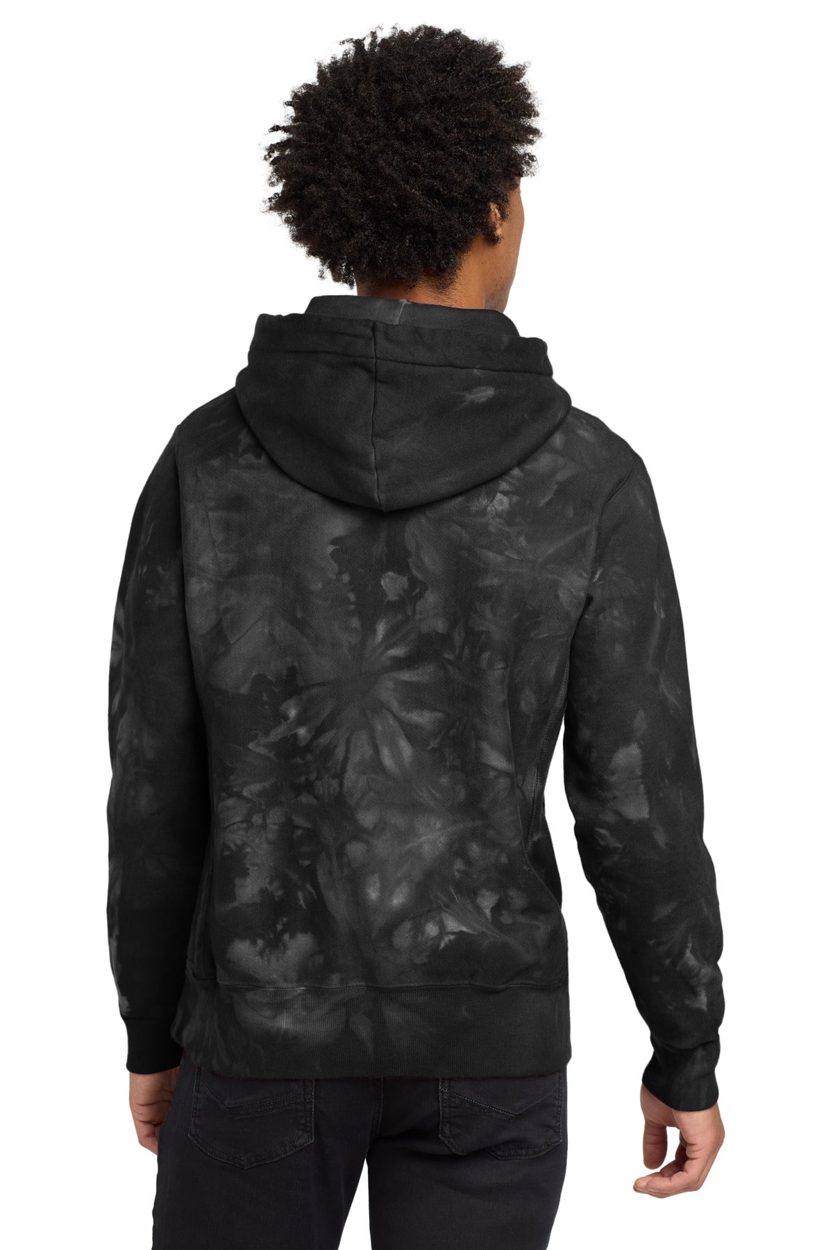 Black Champion Reverse Weave Scrunch-Dye Tie-Dye Hooded Sweatshirt. TDS101