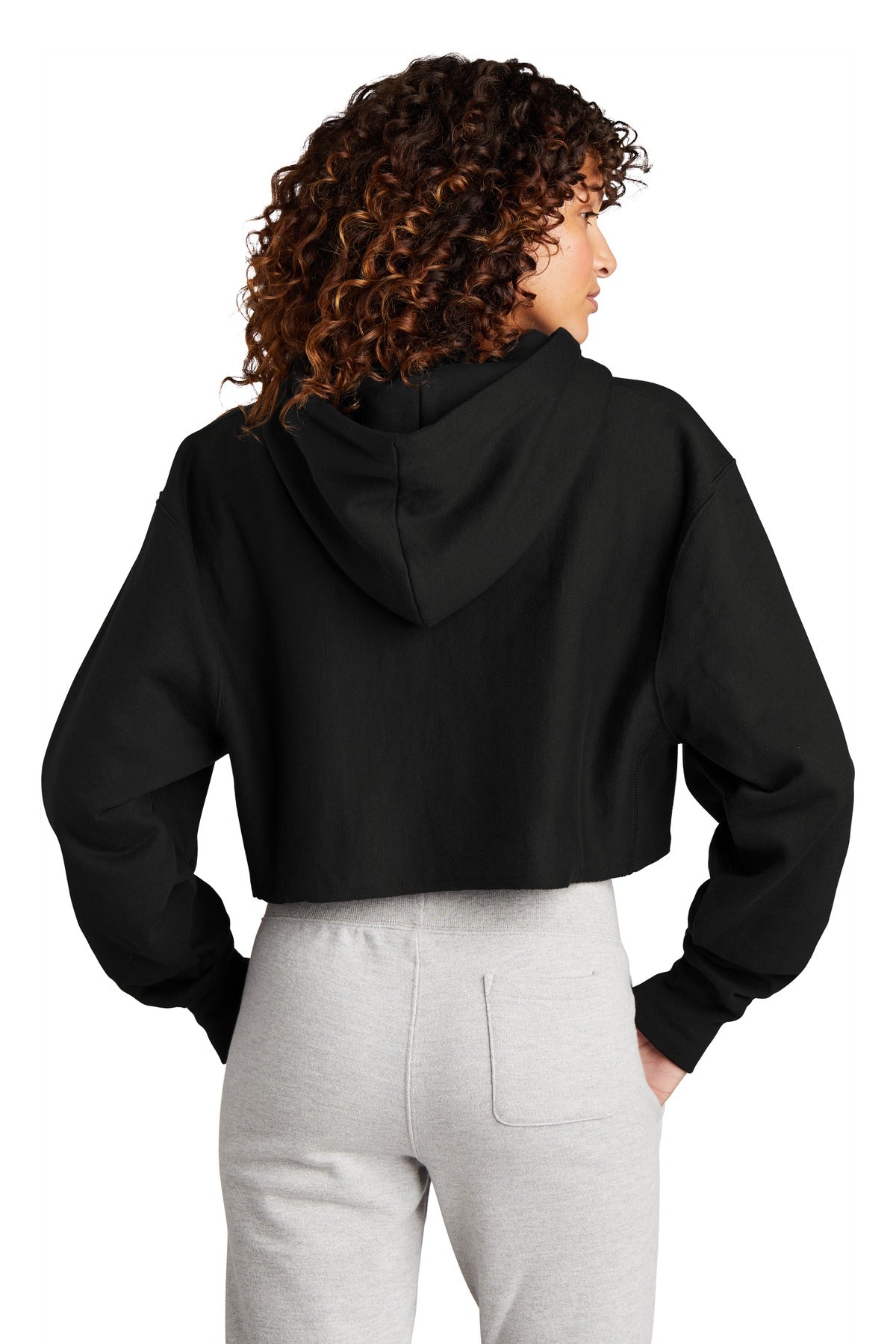 Black Champion Women's Reverse Weave Cropped Cut-Off Hooded Sweatshirt RW01W