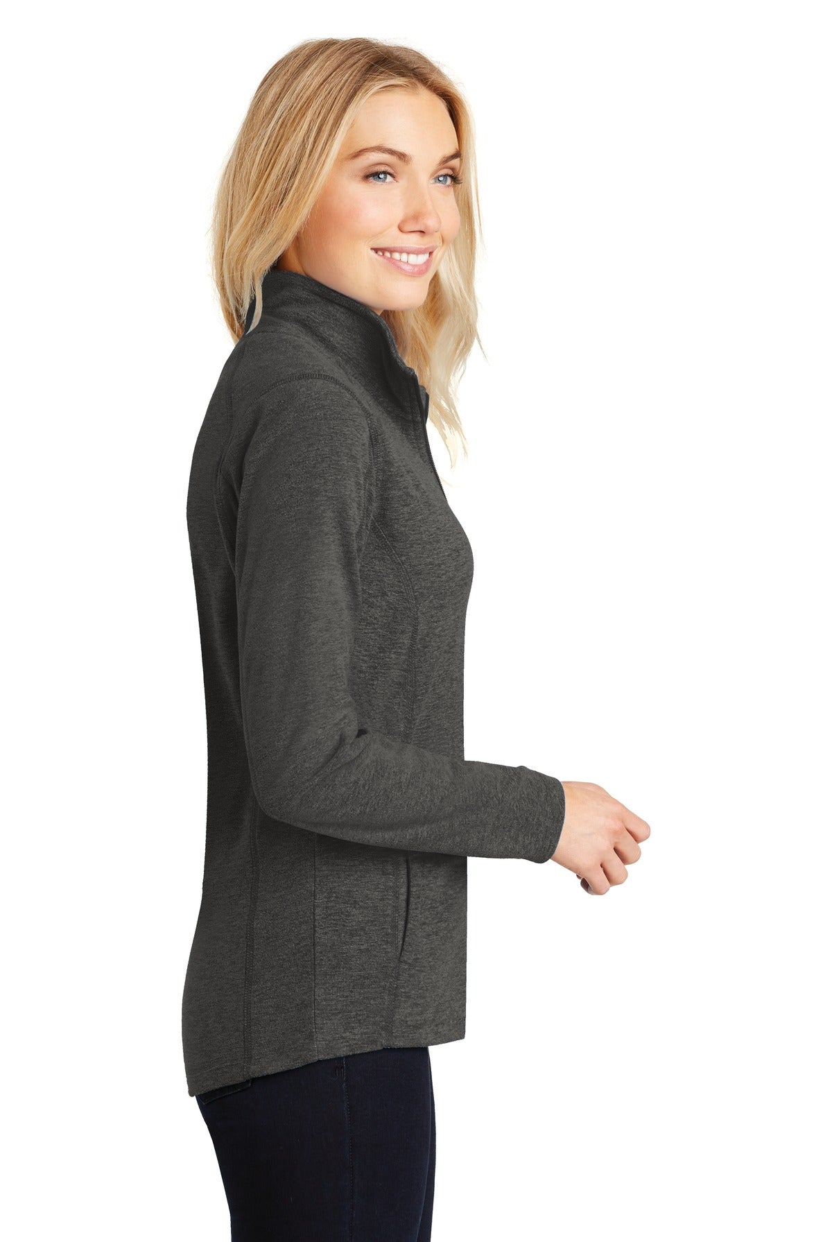 Black Char Hea Port Authority Women's Heather Microfleece Full-Zip Jacket. L235