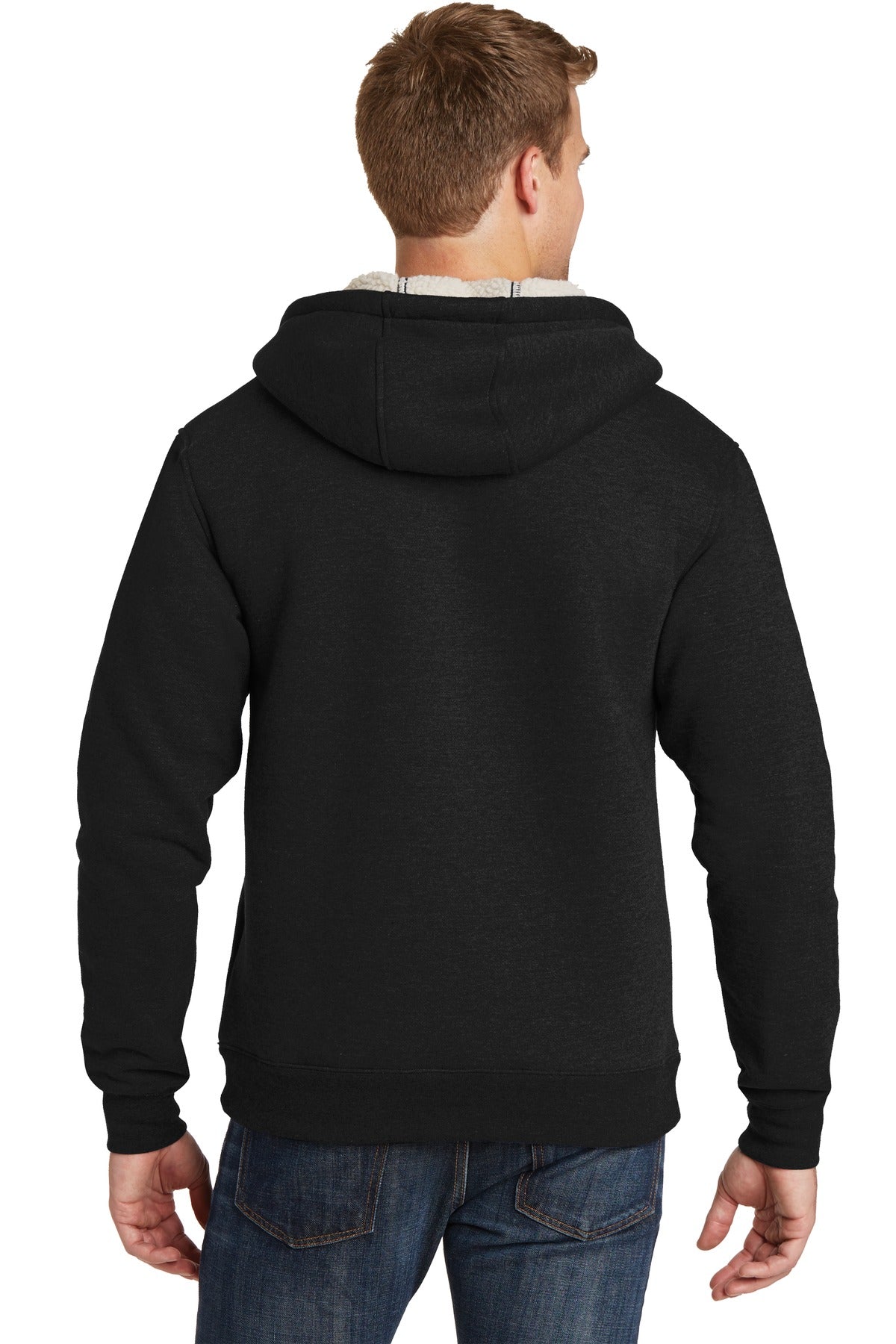 Black CornerStone Heavyweight Sherpa-Lined Hooded Fleece Jacket. CS625