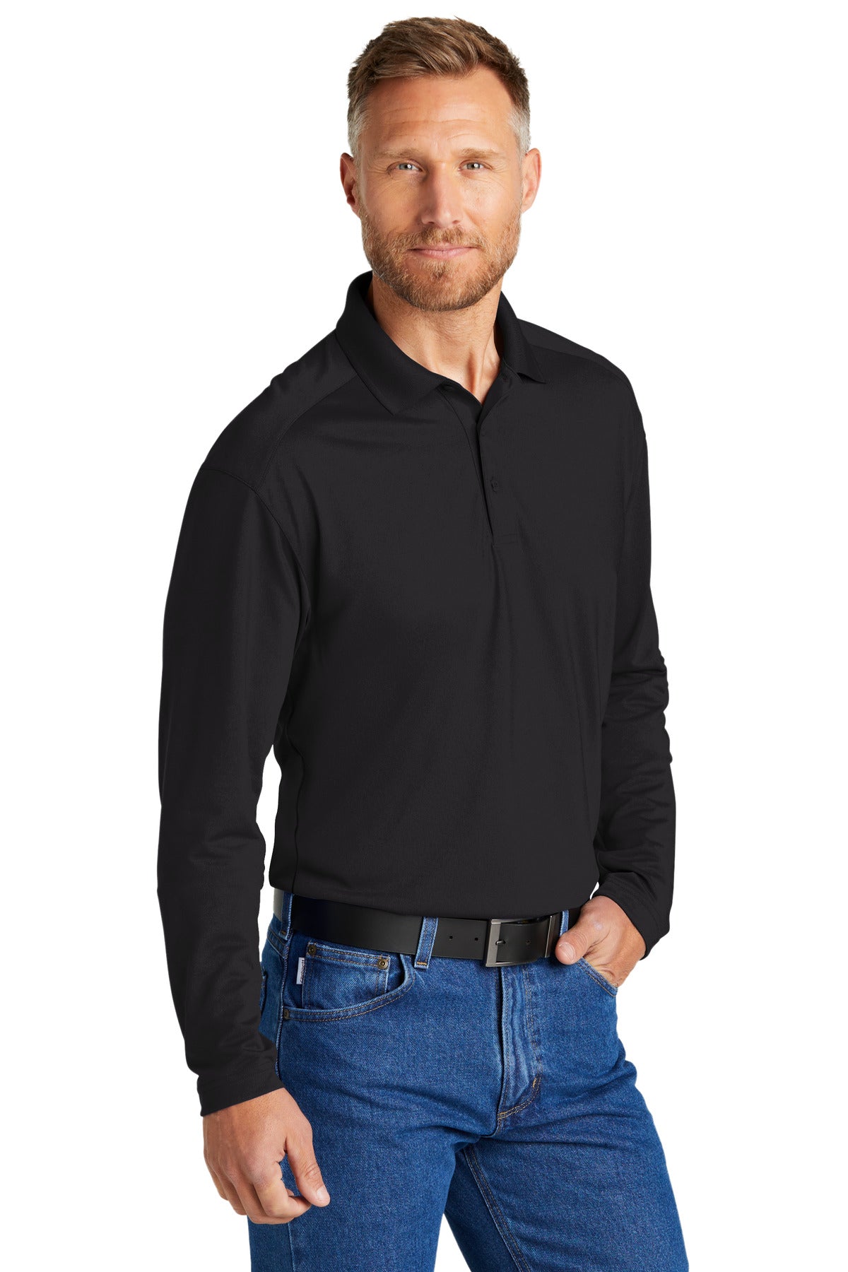 Black CornerStone Select Lightweight Snag-Proof Long Sleeve Polo CS418LS